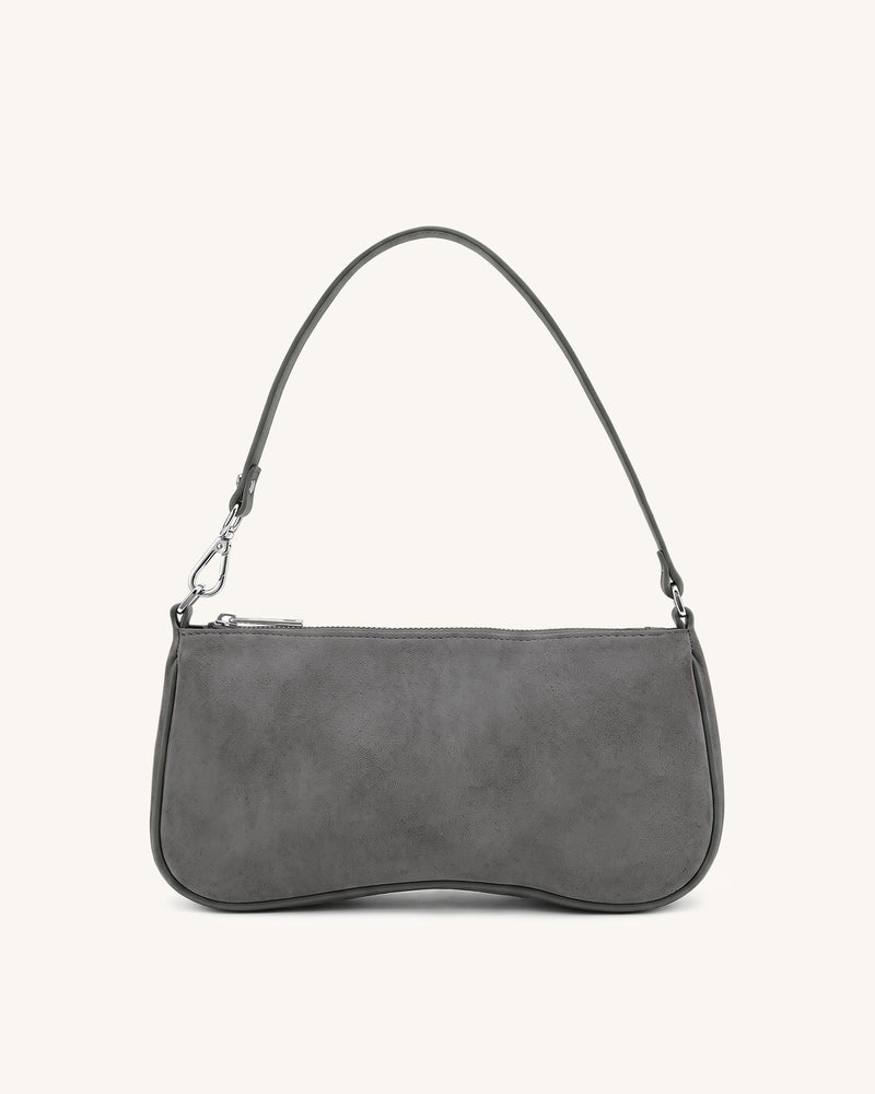 Eva Faux Suede Shoulder Handbag - Charcoal Gray