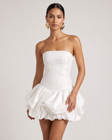 Orchid Beaded Embroidered Strapless Bubble Hem Mini Dress - White