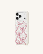 Pearl Artificial Crystal Ribbon Bow Phone Case - White