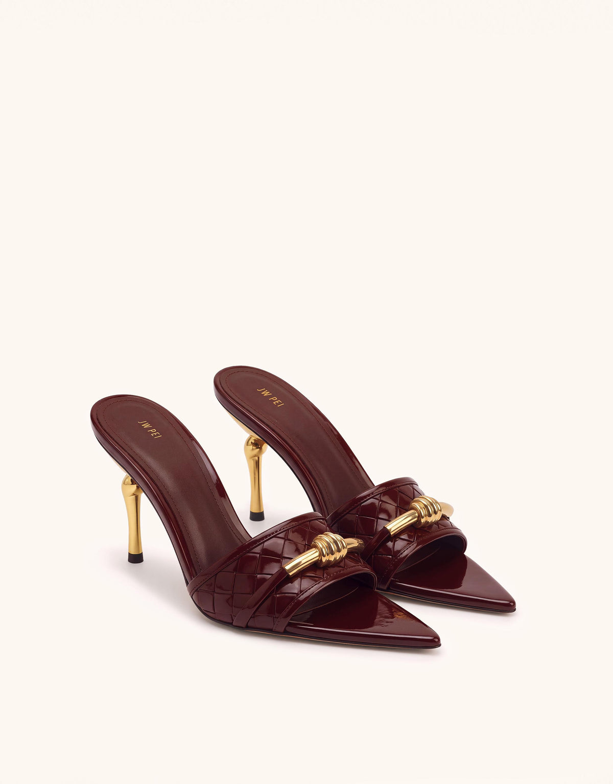 Lena Metal Rope Knot Woven Open Toe Sandals - Burgundy