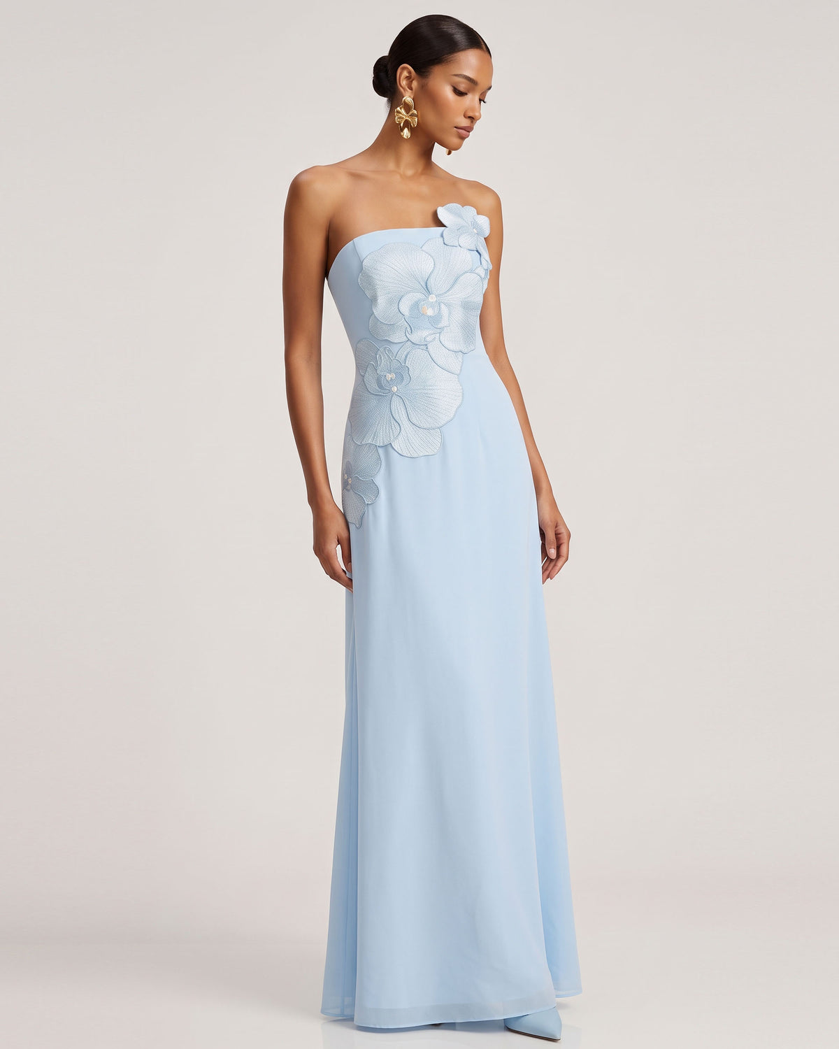 Orchid Embroidered Strapless A-Line Maxi Dress - Light Blue