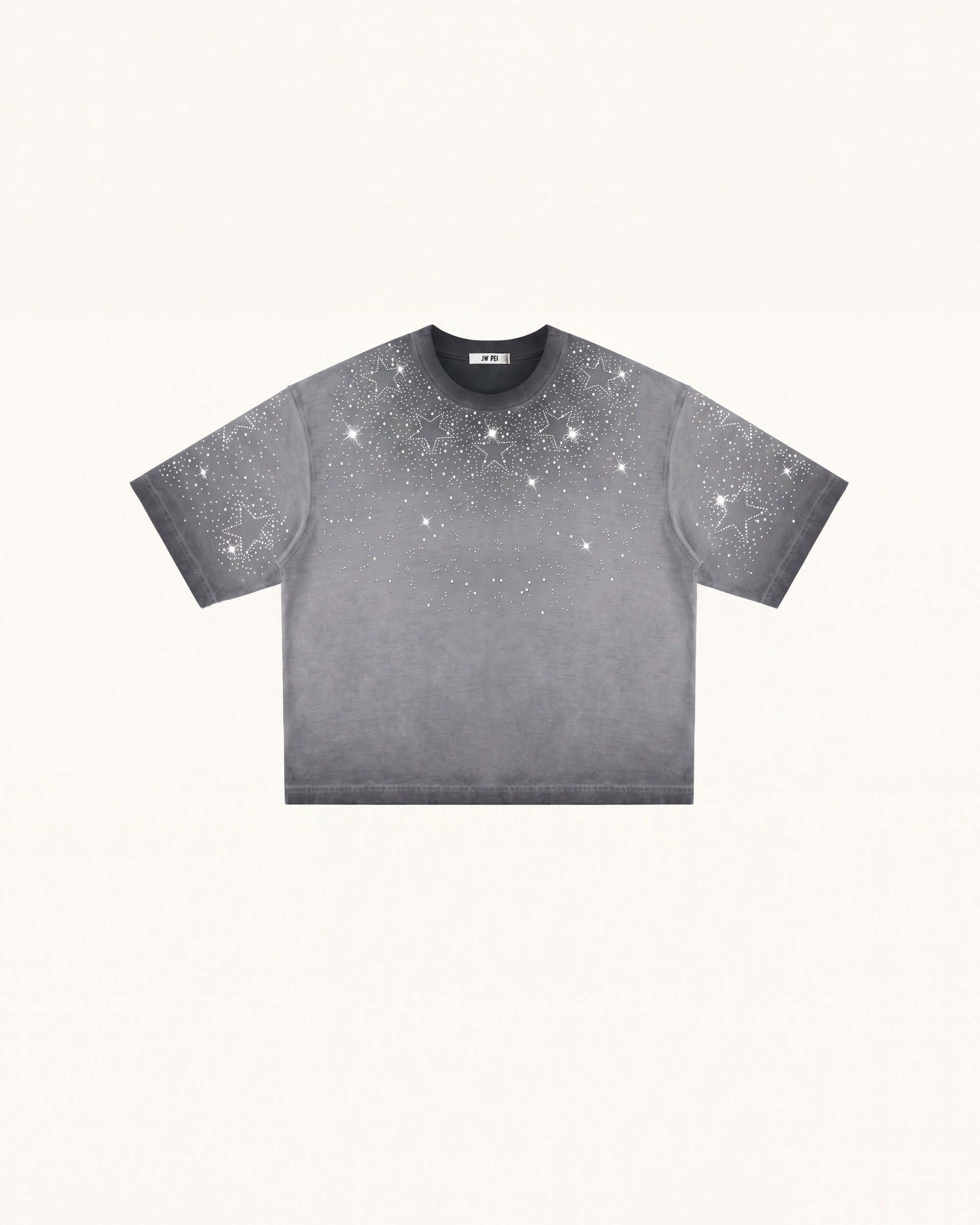 Cosmic Starburst Rhinestone Tee - Washed Grey