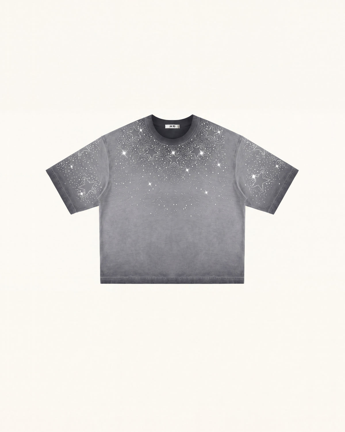 Cosmic Starburst Rhinestone Tee - Washed Grey
