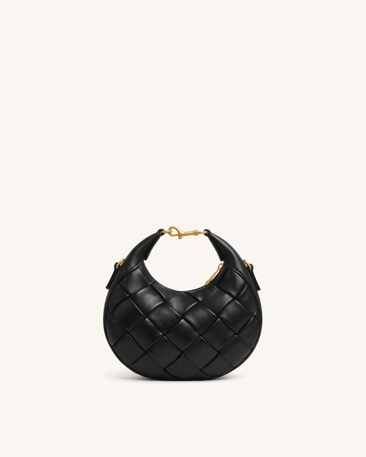 Alina Woven Crescent Top Handle Bag - Black