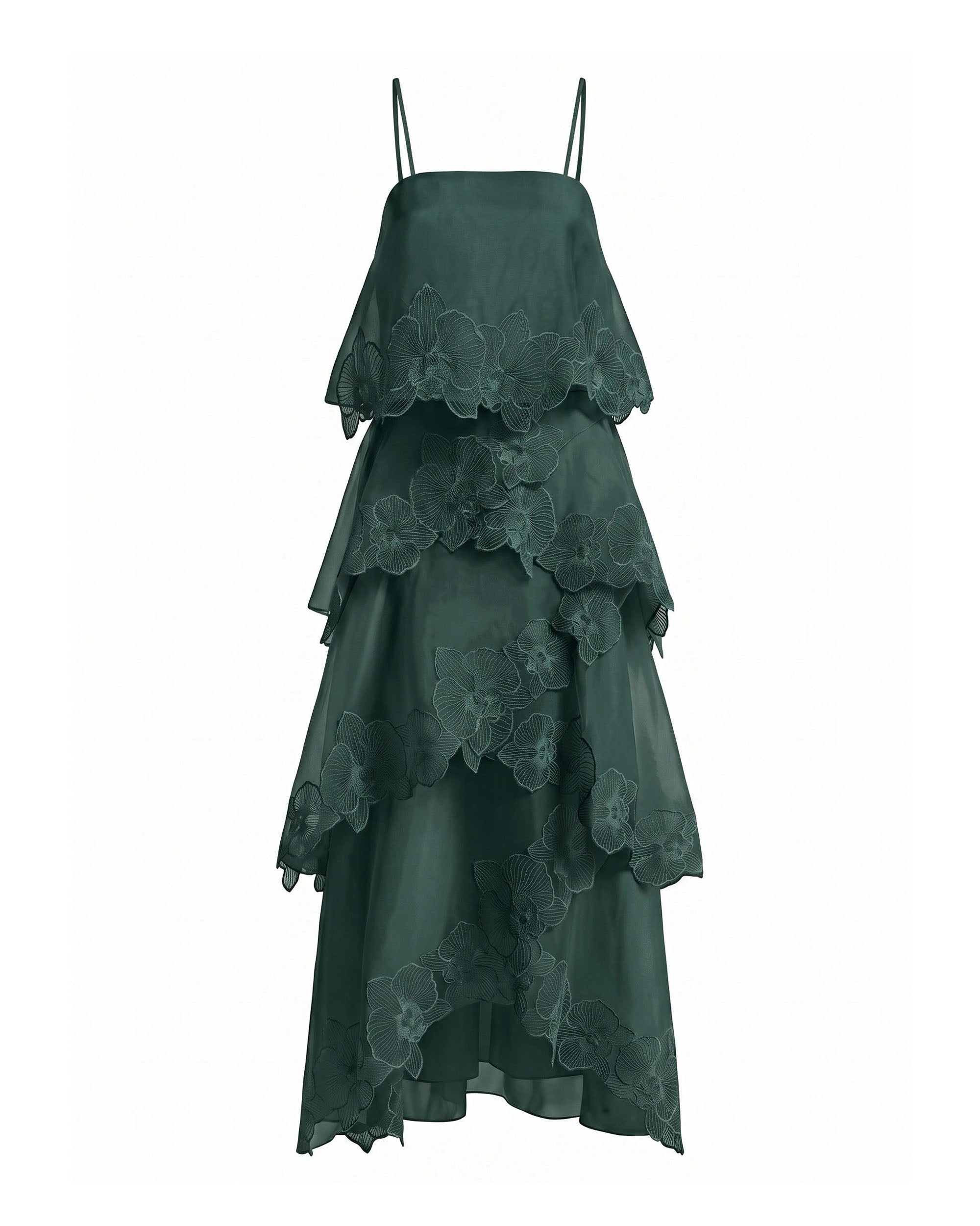Orchid Embroidered Layered Maxi Dress - Dark Green