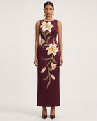Lily Floral Print Sleeveless Column Maxi Dress - Burgundy