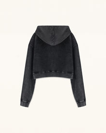 Pearl Outline Dachshund Cropped Hoodie - Acid Black