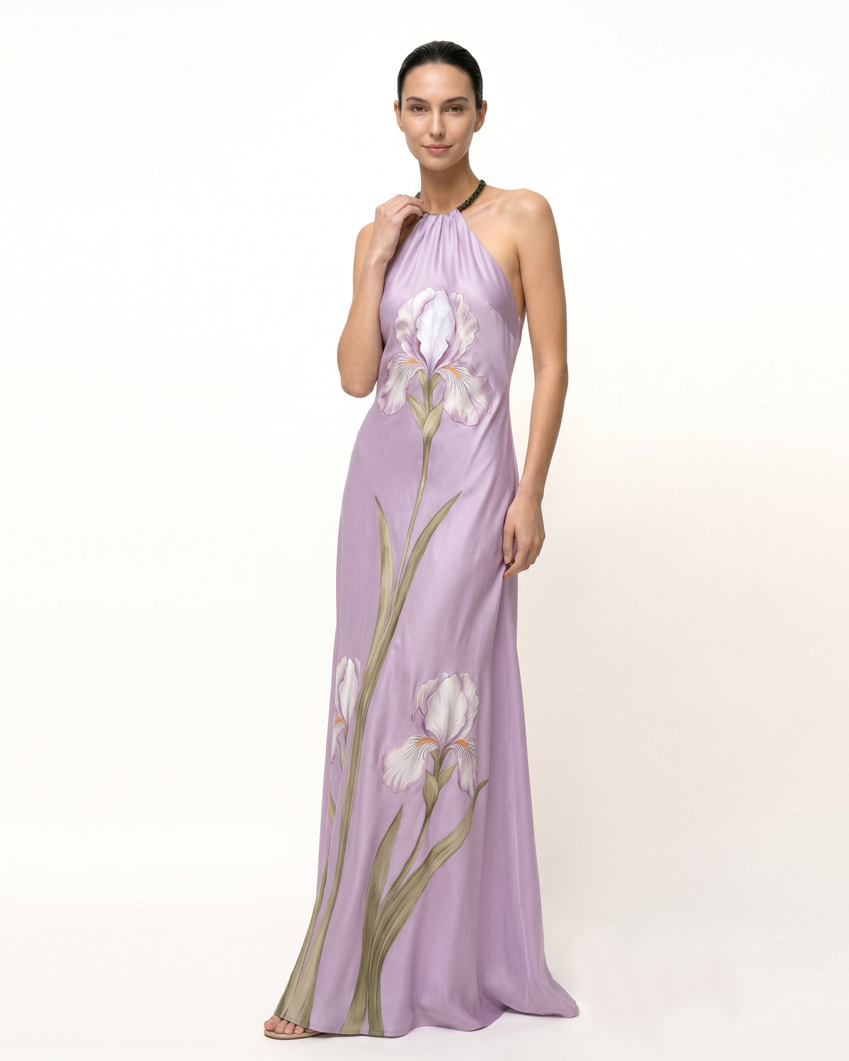 Iris Floral Print Halter
 Maxi Dress - Lavender