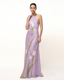 Iris Floral Print Halter
 Maxi Dress - Lavender