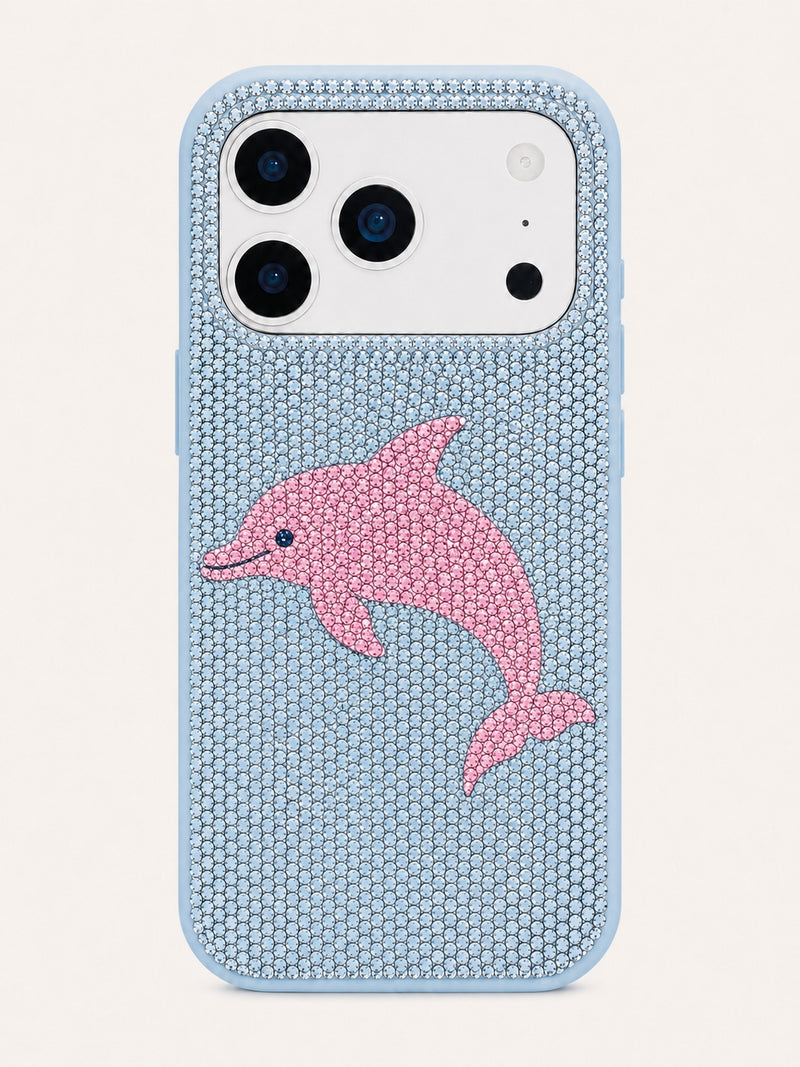 Pink Dolphin Artificial Crystal Phone Case – Light Blue