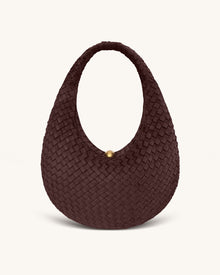 Nola Faux Suede Woven Hobo Shoulder Bag - Dark Mocha