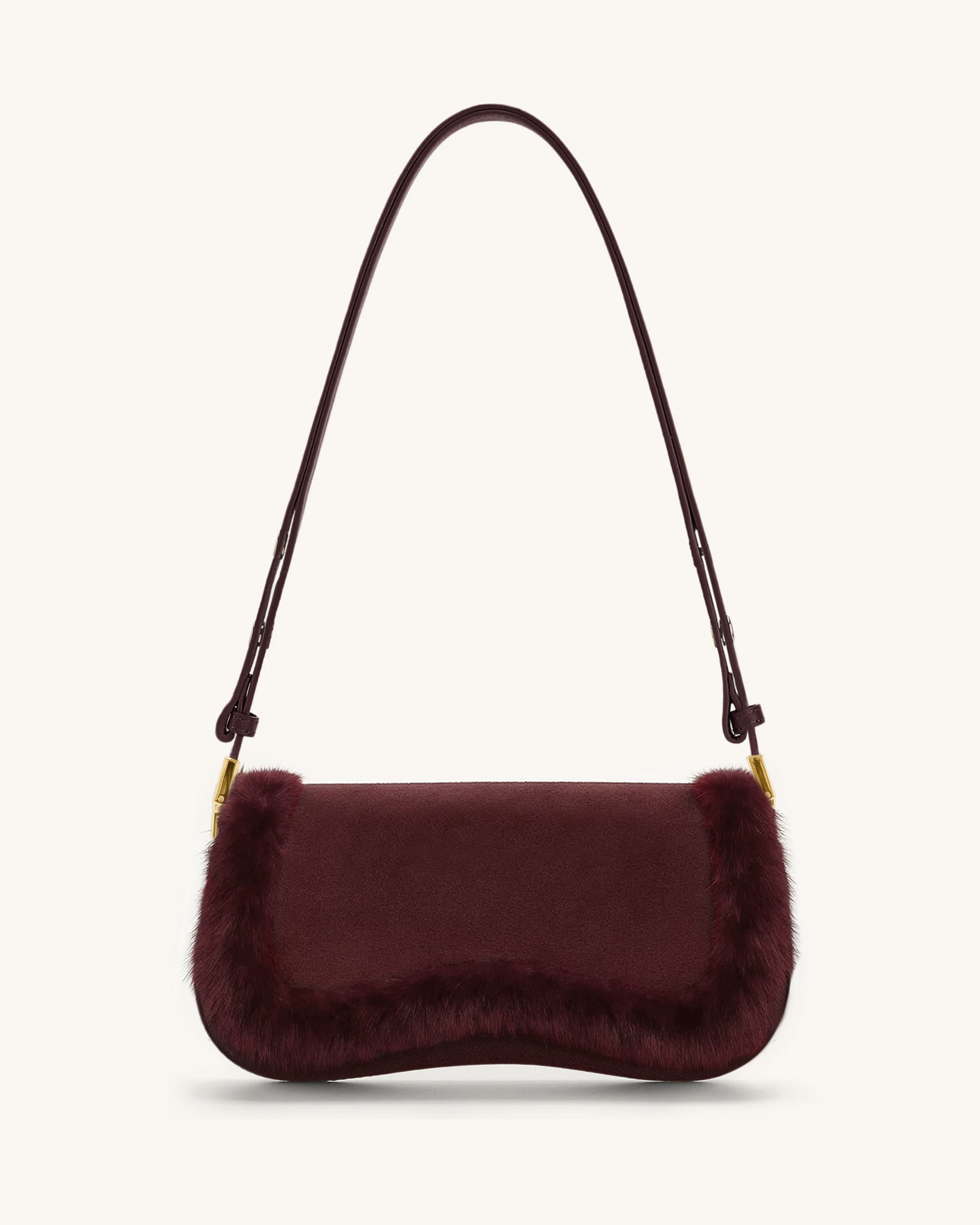 Joy Faux Suede Wool Trim Shoulder Bag - Burgundy