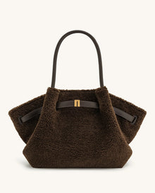 Hana Large Faux Fur Tote Bag - Mocha Brown