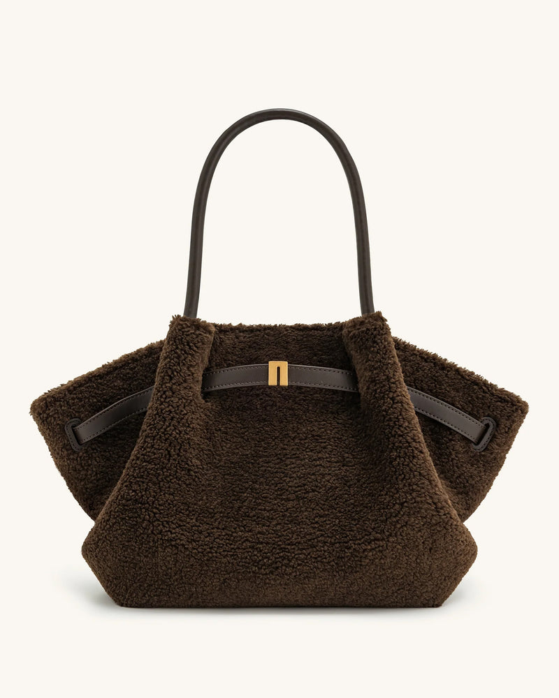 Hana Large Faux Fur Tote Bag - Mocha Brown