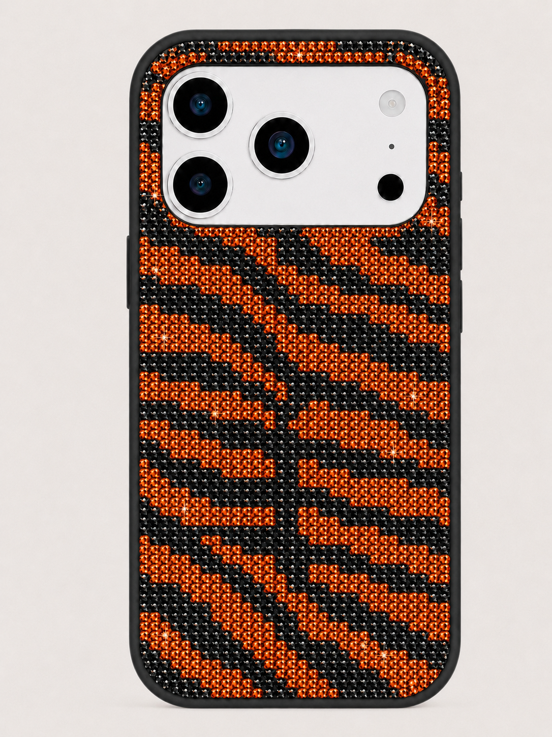 Tiger Stripe Artificial Crystal Phone Case - Black