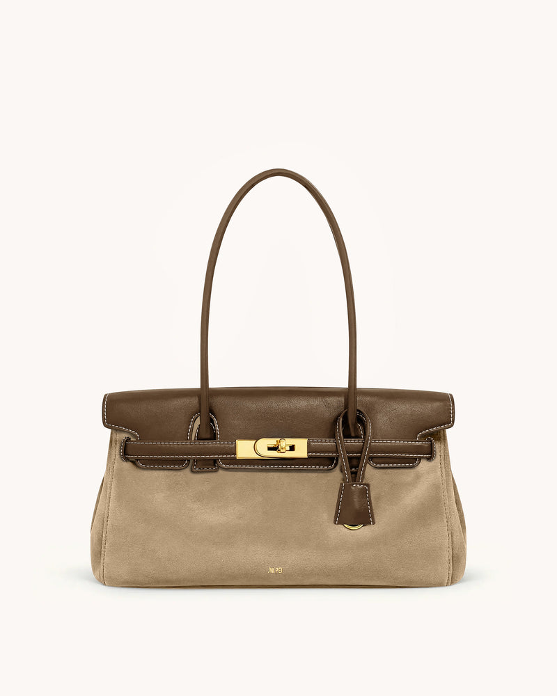 Yara Faux Suede Shoulder Bag - Dark Brown