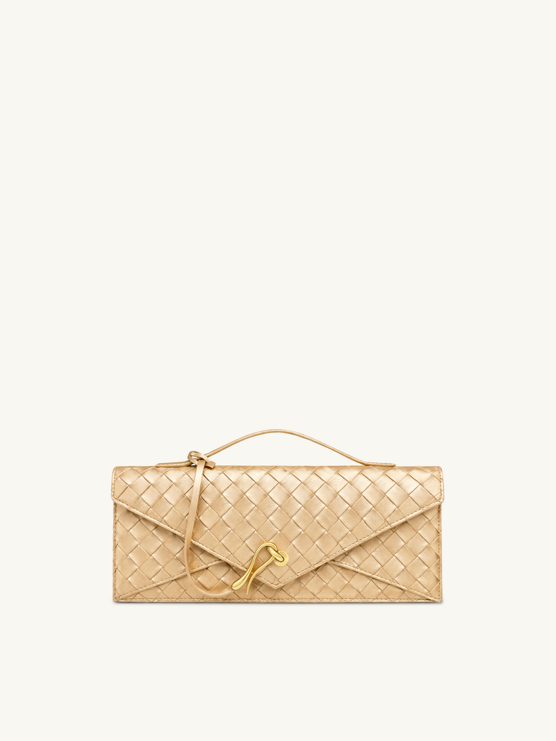 Celeste Woven Textured Envelope Top Handle Bag - Champagne Gold