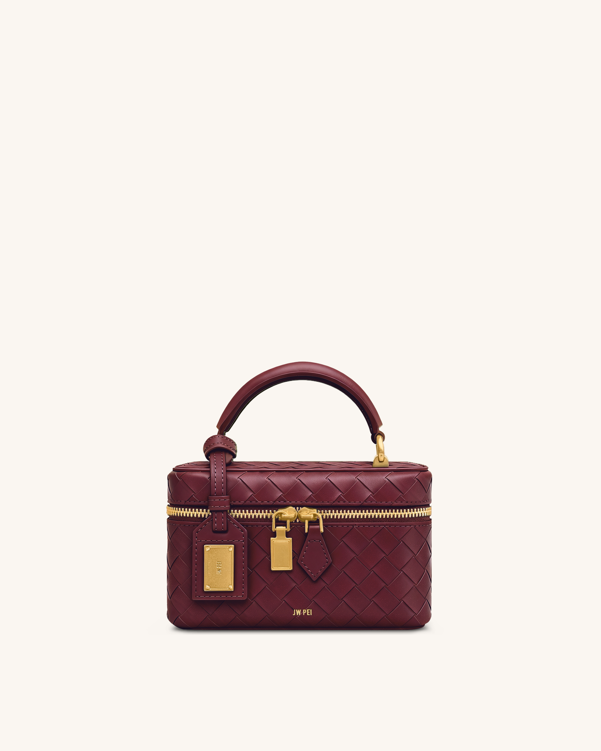 Cleo Woven Texture Box Shape Top Handle Bag - Claret