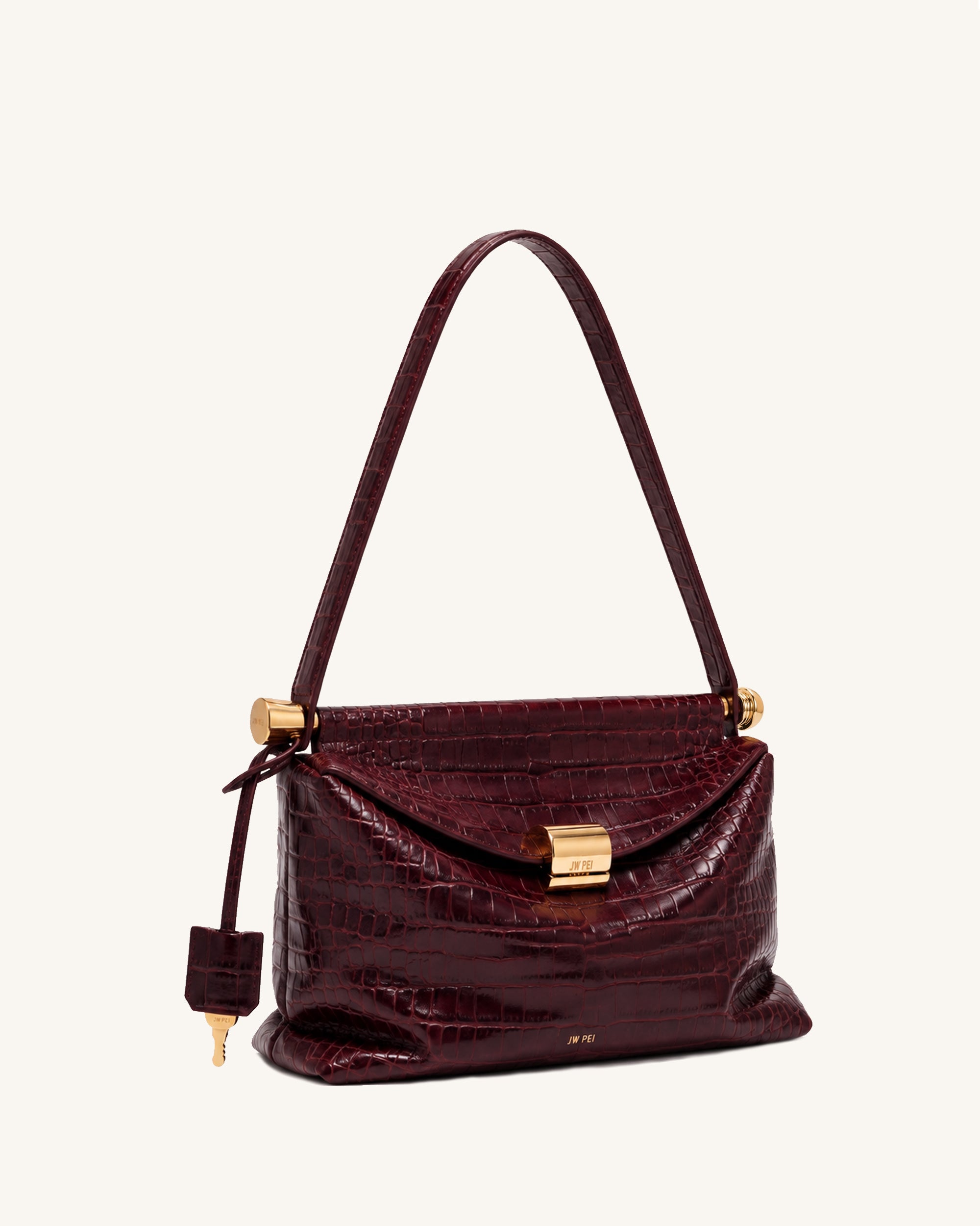Naomi Flap Shoulder Bag - Burgundy Croc