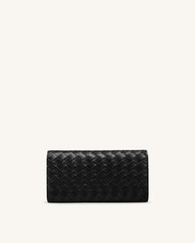 Woven Texture Flap Wallet - Black