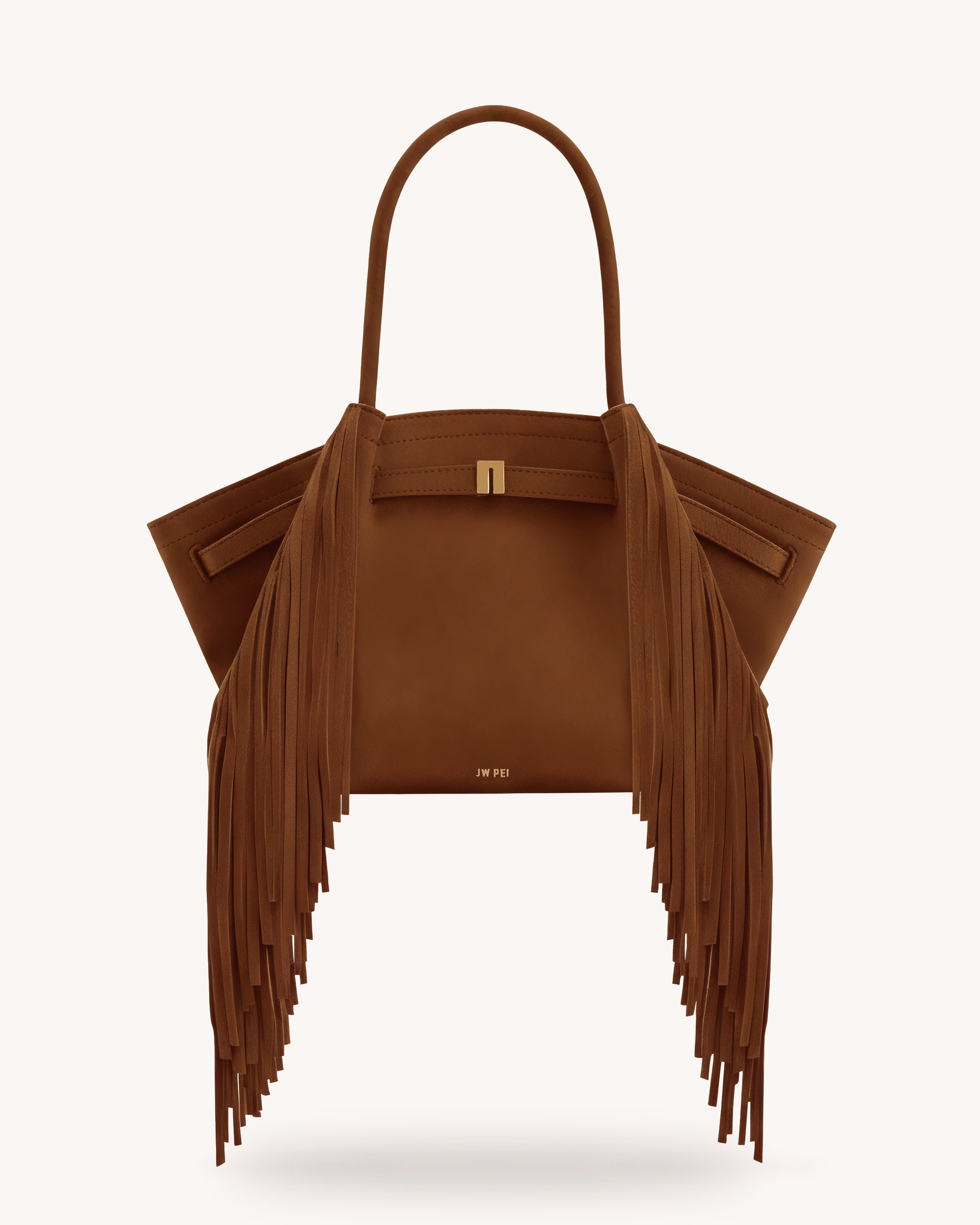 Hana Medium Faux Suede Fringe Tote Bag - Brown