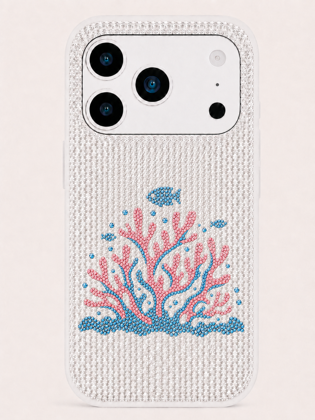 Pink Coral Artificial Crystal Phone Case - White