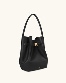 Clara Lock Accent Bucket Shoulder Bag - Black