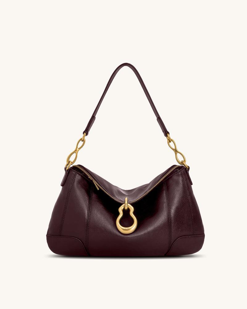 Jayla Metal Pendant Embellished Shoulder Bag - Deep Burgundy