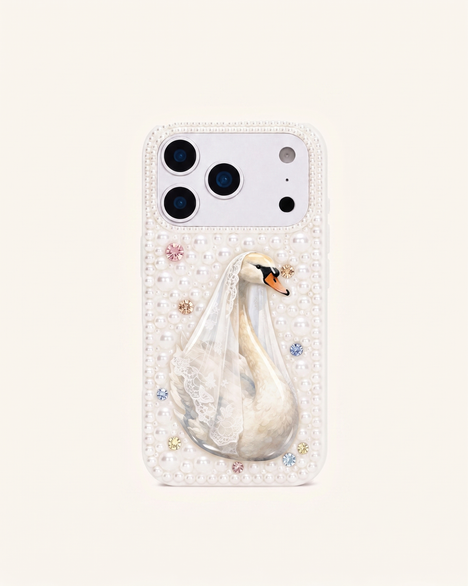 Bridal Swan Pearl Embellished Phone Case – White