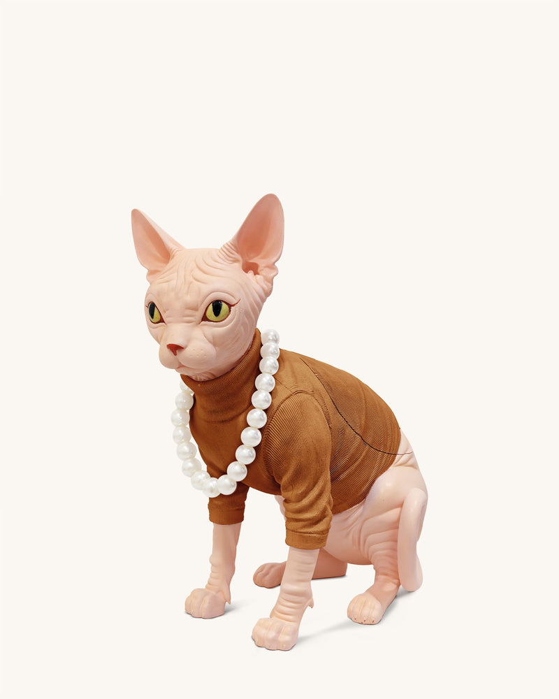 Sadie Pearl Necklace Cat Clutch - Brown