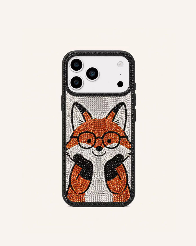 Smart Fox Artificial Crystal Phone Case - Black
