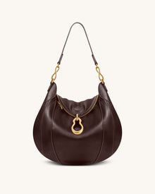 Daria Metal Pendant Embellished Shoulder Bag - Dark Brown