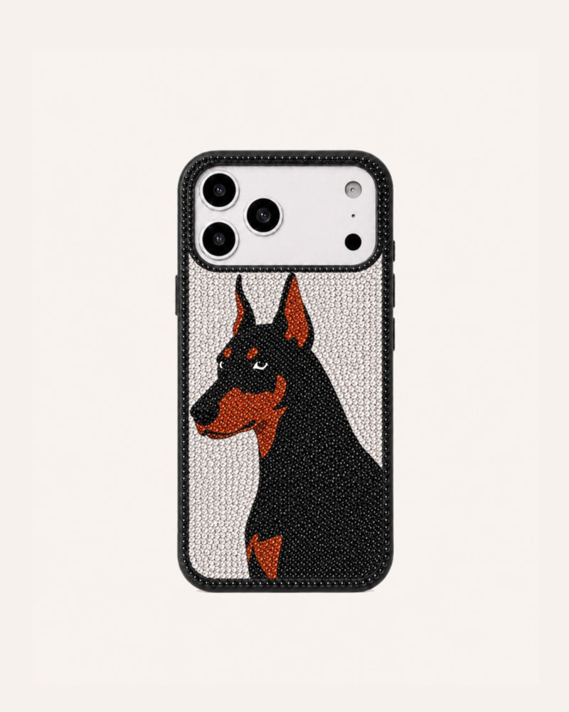 Doberman Artificial Crystal Phone Case - Black