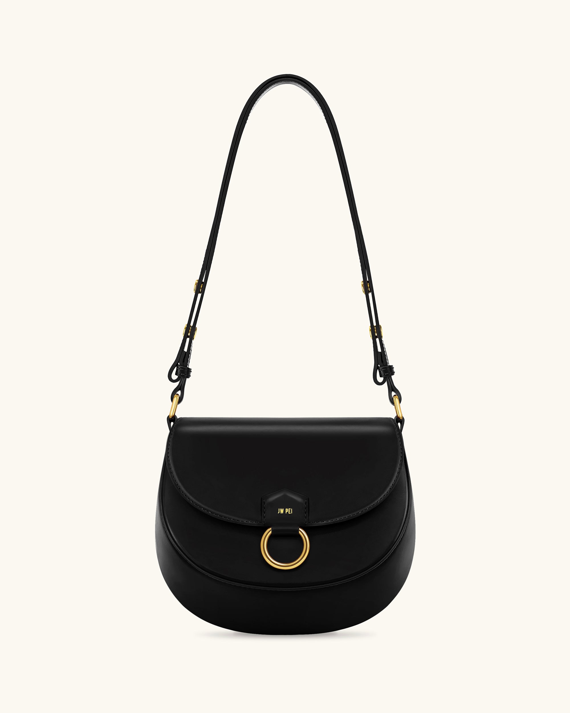 Diana Ring Flap Saddle Bag - Black
