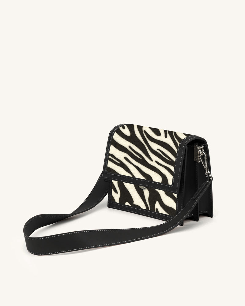 Mini Flap Faux Zebra Print Crossbody - Black and White