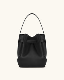 Clara Lock Accent Bucket Shoulder Bag - Black
