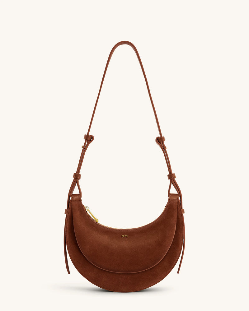 Sharon Faux Suede Crossbody Bag - Brown