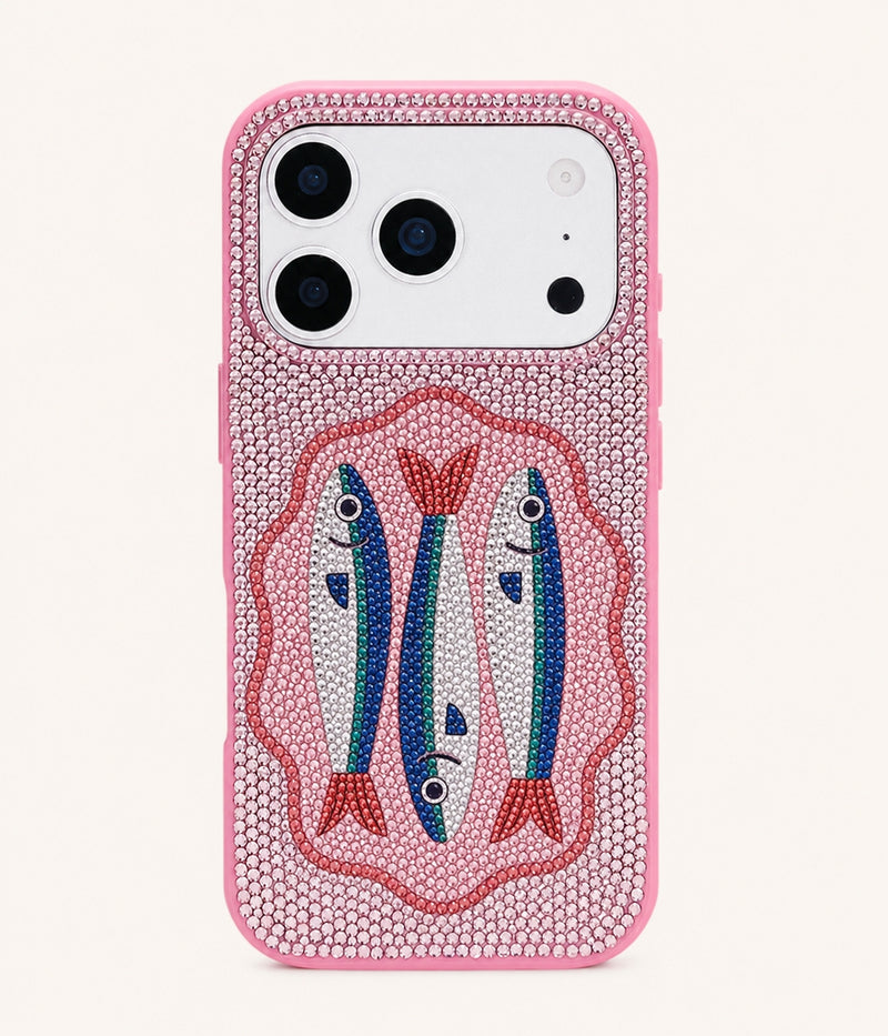 Sardines Artificial Crystal Phone Case - Pink