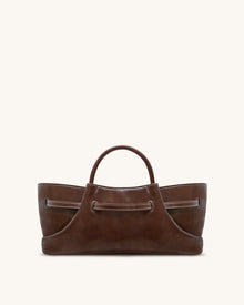 Maeve Dachshund Metal Charm Tote Bag - Dark Brown