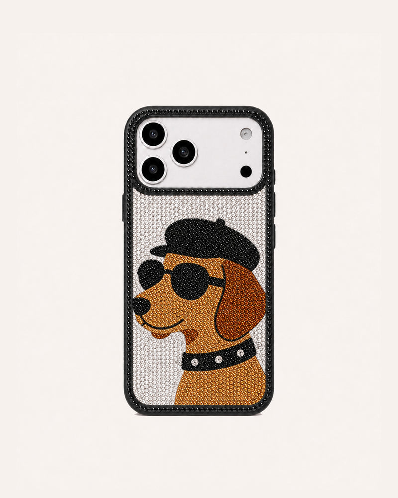 French Dog Artificial Crystal Phone Case – Black