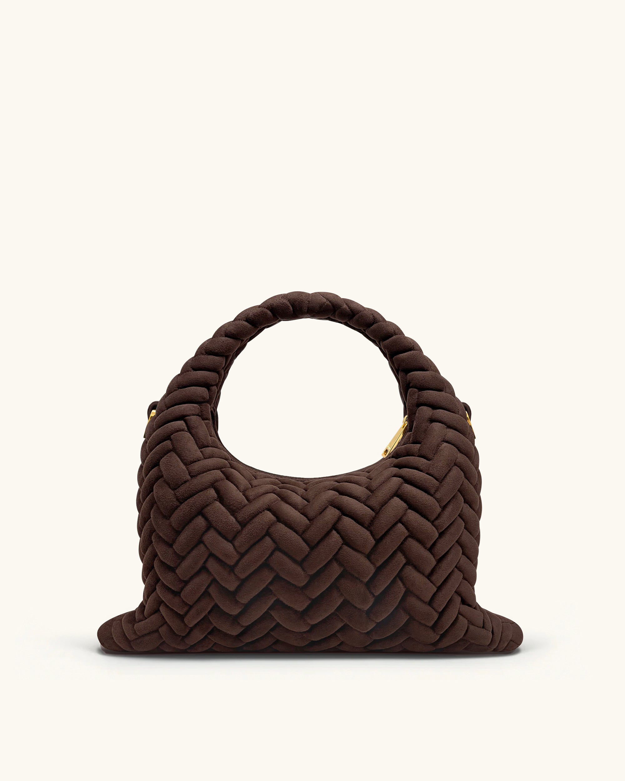 Cora Faux Suede Quilting Handle Bag - Dark Brown