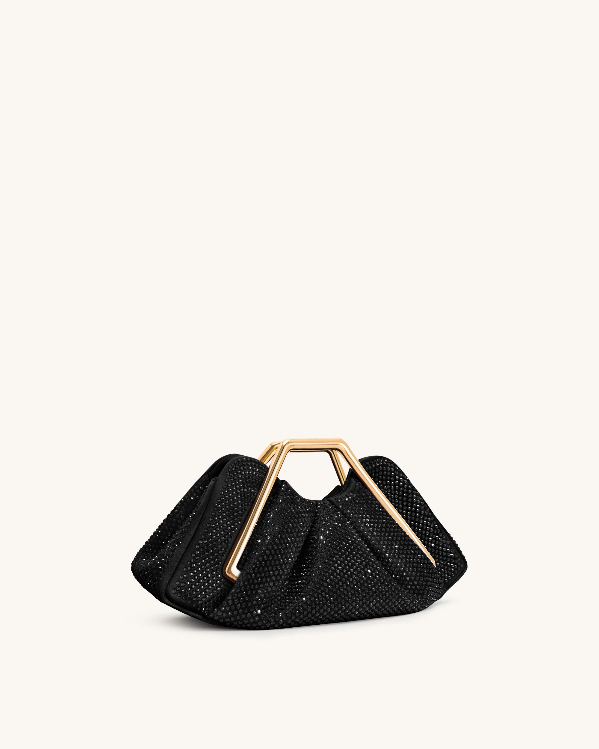 Lila Artificial Crystal Metal Frame Clutch - Black