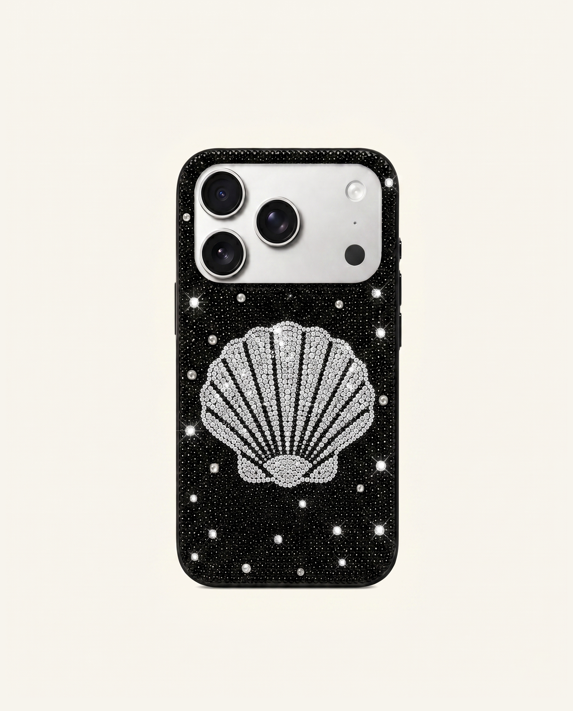 Seashell Artificial Crystal Phone Case - Black