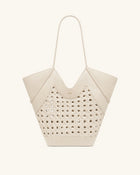 Maribel Woven Panel Tote Bag - Ivory
