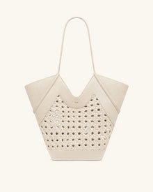 Maribel Woven Panel Tote Bag - Ivory