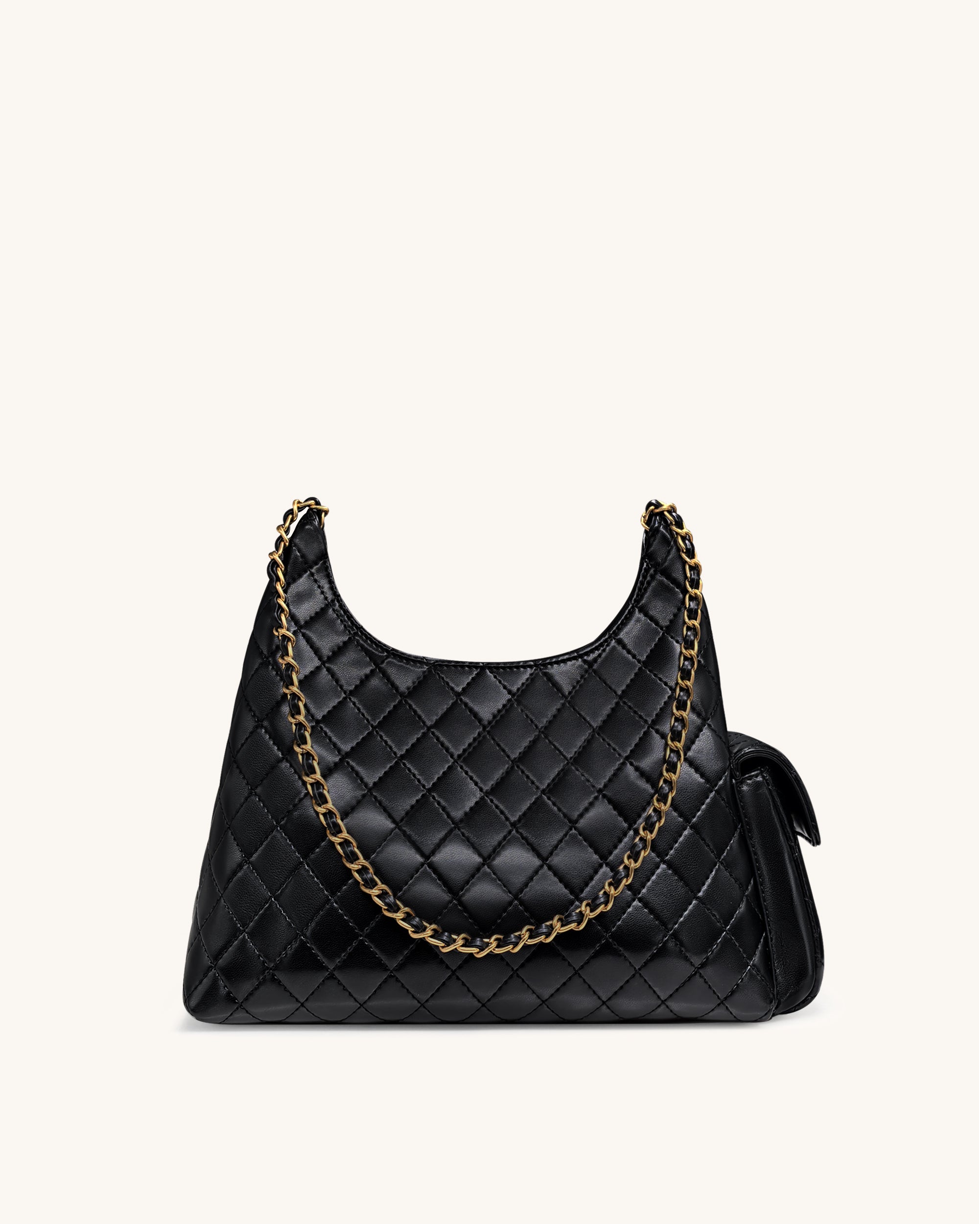Vivian Quilted Chain Shoulder Bag - Black