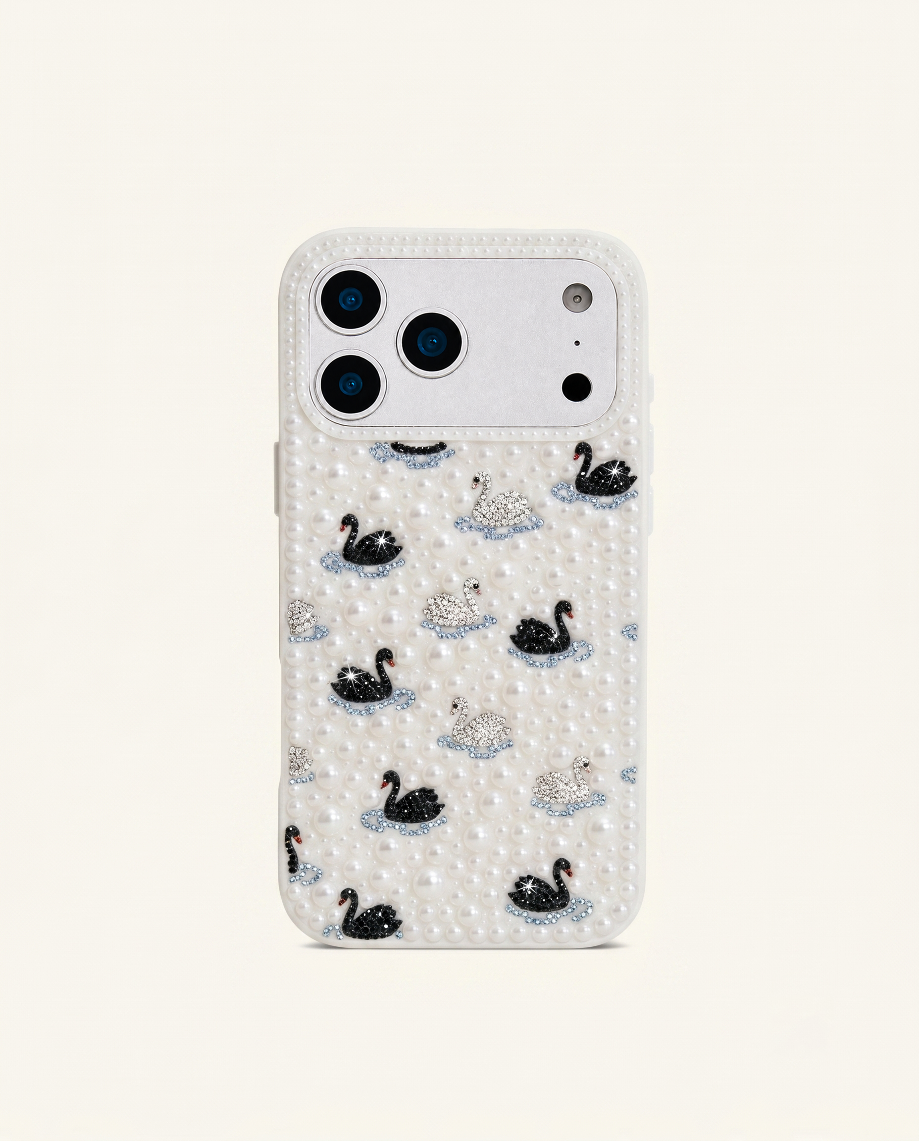Pearl Swan Embellished Phone Case – White