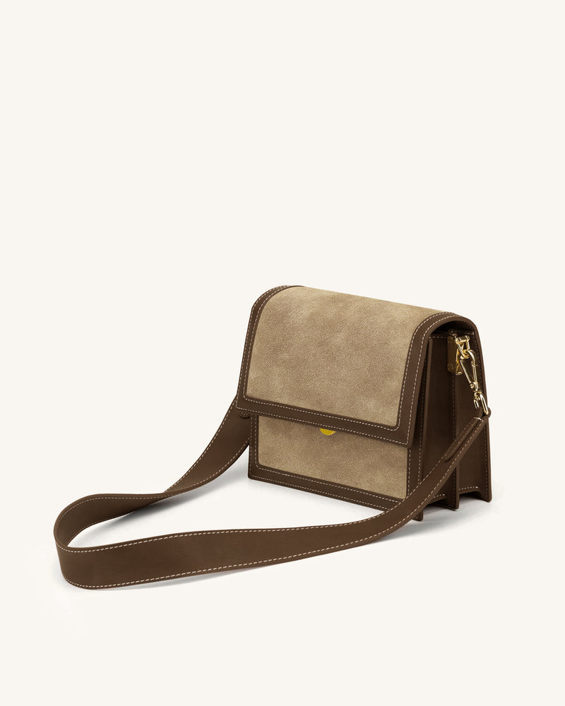 Mini Flap Faux Suede Crossbody - Brown