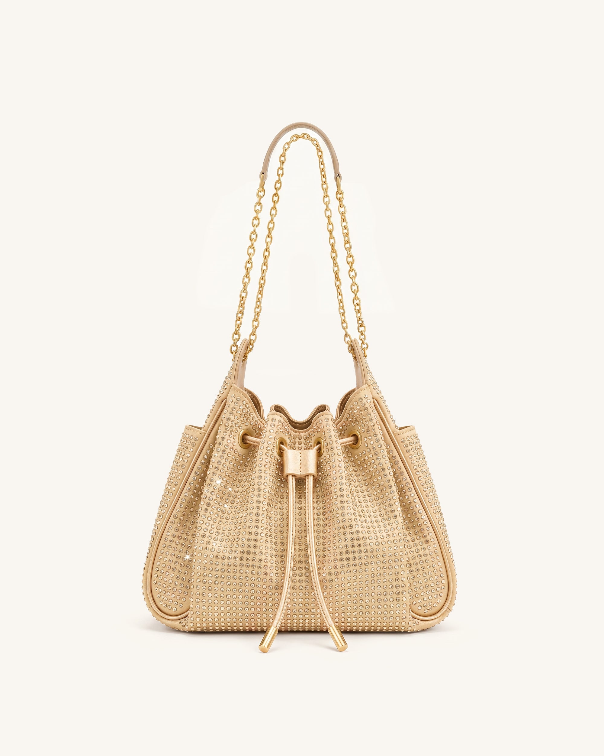 Rowan Small Artificial Crystal Chain Bucket Bag - Champagne