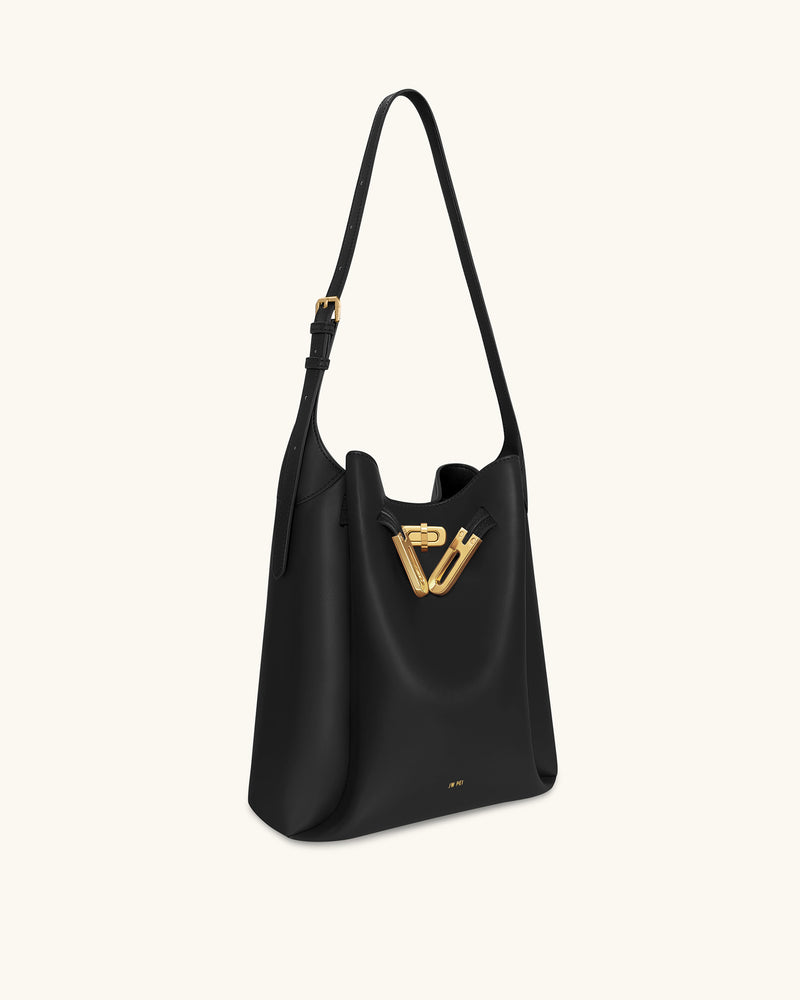 Charlene Double Buckle Hobo Bag - Black